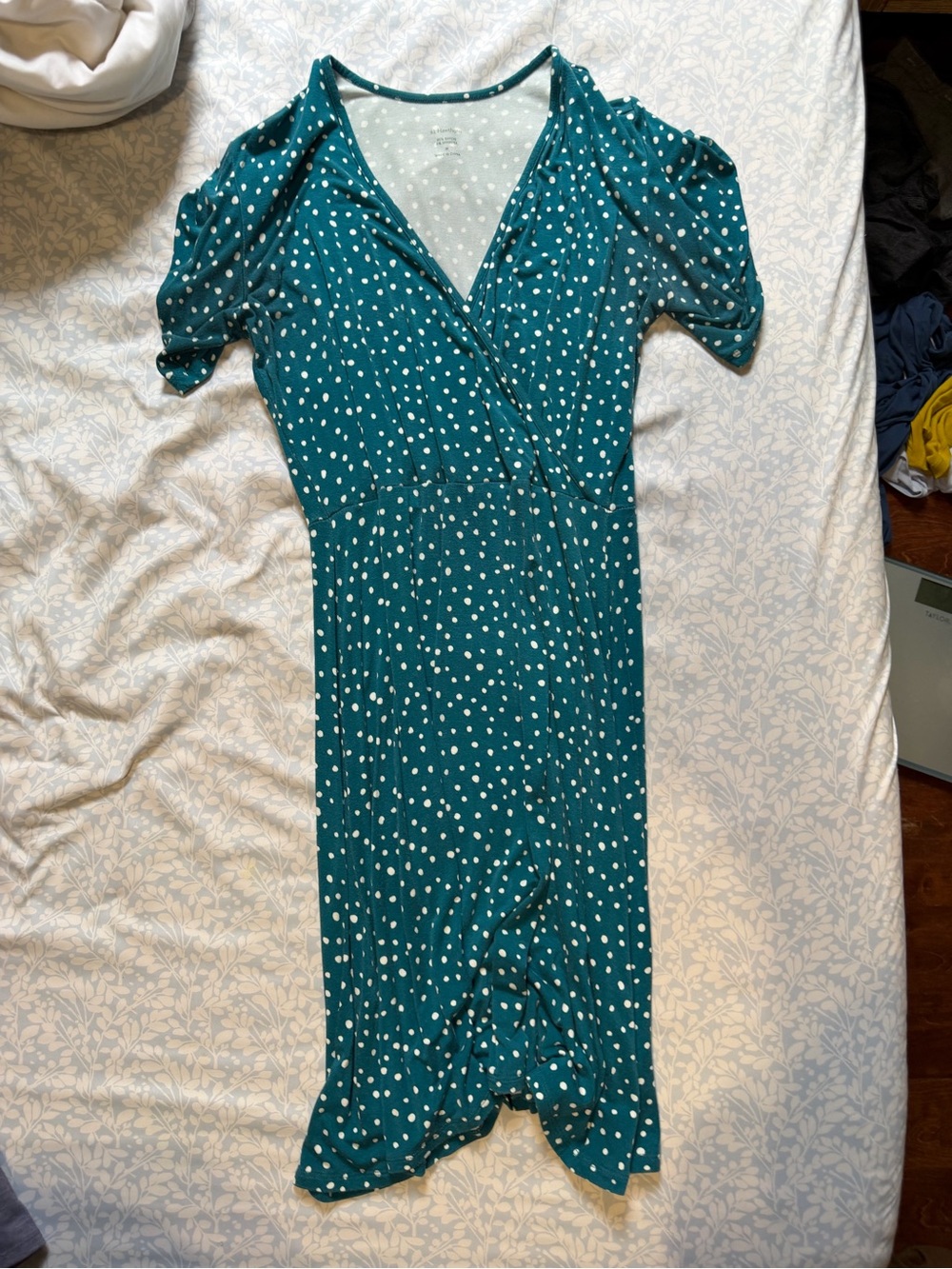 41 Hawthorn Teal Polka Dot Wrap Midi Dress
